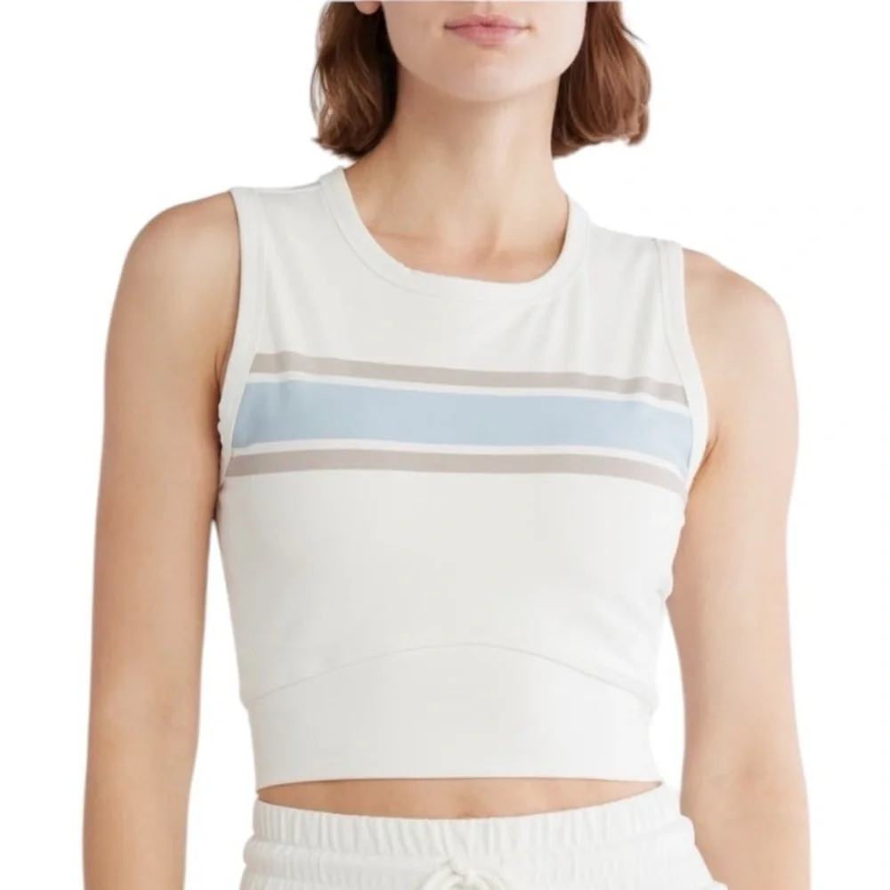 YOGALICIOUS LUX Wondelink Chill Vibes Top sports bra blue & white SZ S new